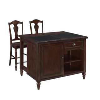 48 in. W Country Comfort Kitchen Island in Aged Bourbon with Granite Top and 2 Stools 5522 9428