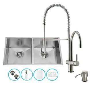 Vigo All in One Undermount Stainless Steel 32 in. 0 Hole Double Bowl Kitchen Sink in Stainless Steel VG15156