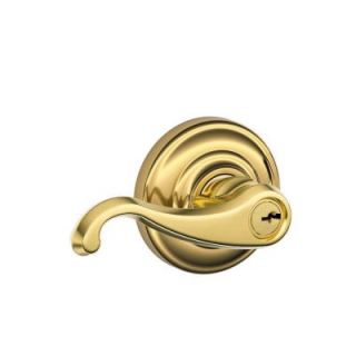 Schlage Andover Collection Bright Brass Callington Keyed Entry Lever F51A CLT 505 AND