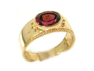 Luxury 9K Yellow Gold Garnet English Solitaire Wedding Band Ring with Milgrain Edging   Size 8   Finger Sizes 5 to 12 Available