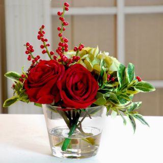 Jane Seymour Rose and Hydrangea 14 in. Holiday Silk Flower Arrangement