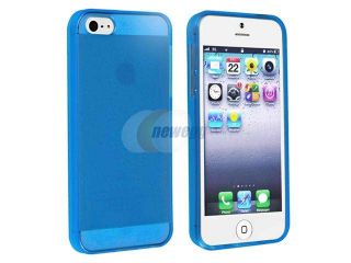 Insten Clear Blue TPU Rubber Skin Case Cover + Reusable Screen Protector Compatible with Apple iPhone 5