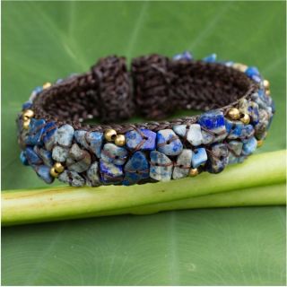Handcrafted Brass Ocean Day Lapis Lazuli Bracelet (Thailand