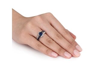 Amour Sterling Silver 1 3/5ct TGW Created Blue Sapphire and 1/6ct TDW Diamond Cocktail Ring (G H, I2 I3)