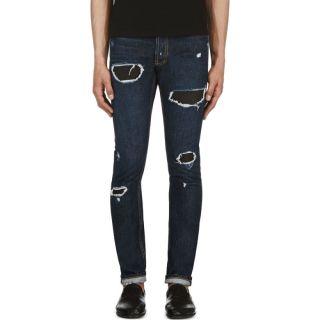 Public School Indigo Distressed Leather Patch Skinny Jeans