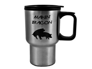 14oz Makin' Bacon Stainless Steel Travel Mug W/Handle L1