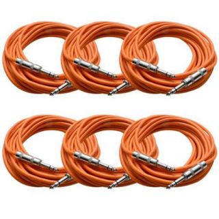 Seismic Audio 25 ft   6 Pack of Orange 1/4" TRS 25' Patch Cable   Balanced Effects EQ Orange   SATRX 25Orange6