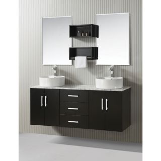 ICA Furniture Nikki 59 inch Marble Top Espresso Modern Bathroom Vanity