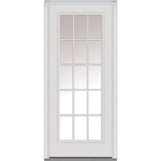 Milliken Millwork 32 in. x 80 in. Classic Clear Glass 15 Lite Primed White Majestic Steel Prehung Front Door Z000754L