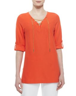 Joan Vass Cotton Pique Lace Up Tunic