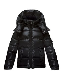 Moncler Maya Matte Zip Front Puffer Coat, Black, Size 8 14