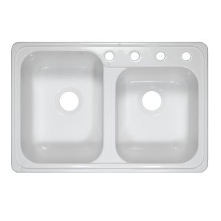 Lyons Style Z 20.5 in x 31 in White Double Basin Acrylic Drop In 4 Hole Commercial Kitchen Sink