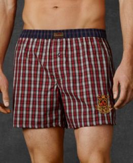 Polo Ralph Lauren Mens Underwear, Crest Embroidered Plaid Woven Boxer