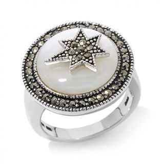 Black Marcasite Star Accented Mother of Pearl Ring   7723532