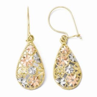 10k Yellow Gold w/ White and Rose Rhodium D/C Dangle Earrings (1.3IN x 0.4IN )