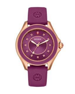 MICHELE Cape Topaz Watch with Silicone Strap, Berry