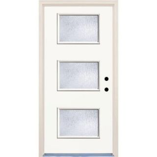Builder's Choice 36 in. x 80 in. Classic 3 Lite Rain Glass Painted Fiberglass Prehung Front Door with Brickmould HDX162873