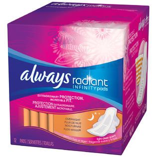 Always Infinity Always Radiant Overnight with wings scented Pads 12