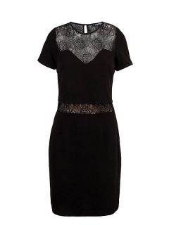 Morgan Plain Colour Dress With Lace Yoke Black