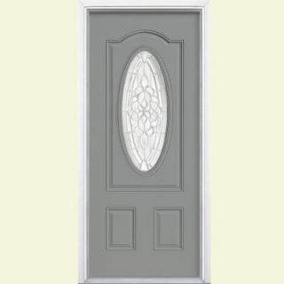 Masonite 36 in. x 80 in. Oakville 3/4 Oval Lite Painted Steel Prehung Front Door with Brickmold 49843