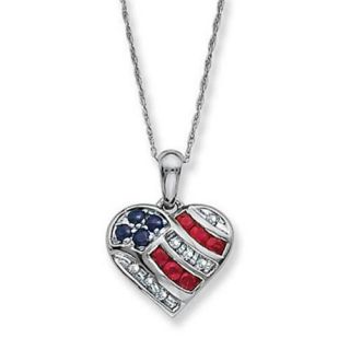 PalmBeach Jewelry 51099 . 5 TCW Genuine Sapphire Lab Created Ruby Platinum Over Sterling Silver Heart Pendant and Chain