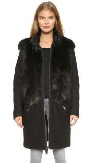 DKNY Coat with Faux Fur Trim