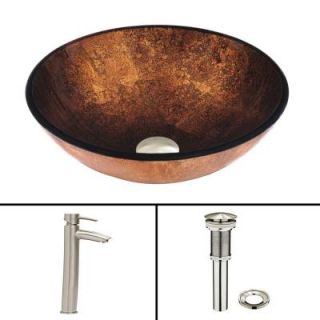 Vigo Glass Vessel Sink in Russet and Shadow Faucet Set in Brushed Nickel VGT502