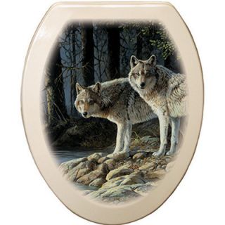 Topseat 3D Upland Series Wolf Behind A Tree Elongated Toilet Seat