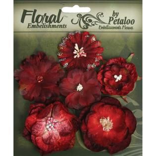 Floral Embellishments Mixed Blooms 6/Pkg Red/Burgundy   Home   Crafts