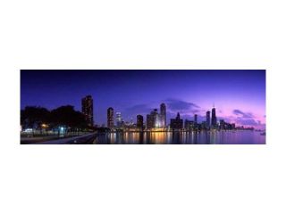 Night Skyline Chicago IL USA Poster Print by Panoramic Images (36 x 12)