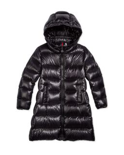 Moncler Suyen Hooded Down Coat, Black, Size 4 6