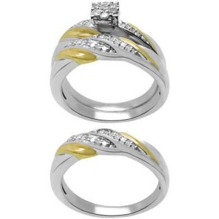 Forever Bride Round Diamond & Sterling Silver Gold Plated Bridal Trio Bundle