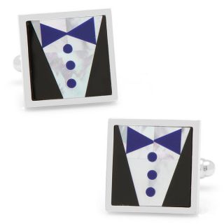 Silverplated Blue Tie Tuxedo Cufflinks