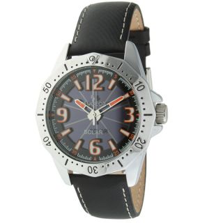 Peugeot Mens Black Leather Solar Watch   15833729  