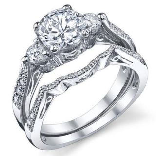 Bonndorf Laboratories Sterling Silver Round Cubic Zirconia Wedding Engagement Ring Set