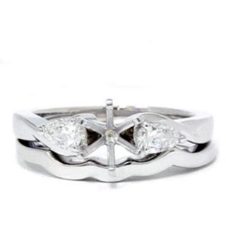 Pear Shape Diamond Engagement 14K White Gold Wedding Ring Set