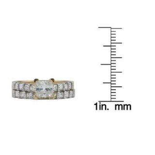 10k Gold Princess cut Cubic Zirconia Matching His and Hers Bridal style Ring Set Womens 8, Mens 11