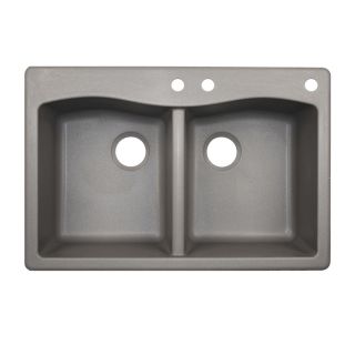 Swanstone 22 in x 33 in Metallico Double Basin Granite Drop In or Undermount 3 Hole Residential Kitchen Sink