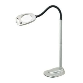 Light It! 5 in. 12 Silver LED Lens Battery Operated Magnifier Floor Lamp with AC Adapter 20072 401