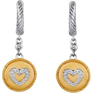 Designer 1/8 Carat T.W. Diamond Sterling Silver with 18kt Gold Plate Dangle Heart Earrings