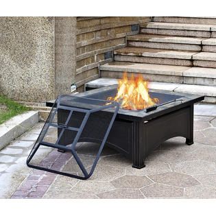 Essential Garden  36 Square Slate Top Fire Pit Table