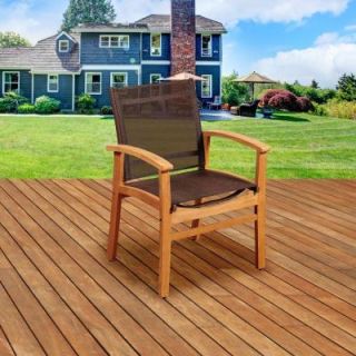 ia Elliot Teak Patio Dining Armchair with Brown Textile Sling SC FORTBR