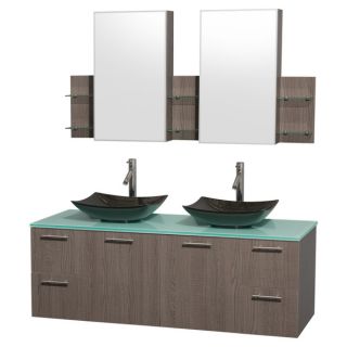 Wyndham Collection Amare 60 inch Grey Oak/ Green Glass Double Vanity