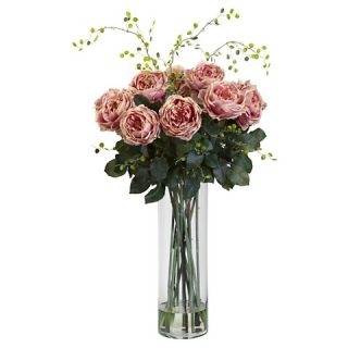 Giant Fancy Rose and Willow Glass Vase Arrangement   Pink