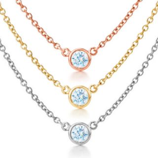 Suzy Levian 14k Yellow Gold 1/6ct TDW Bezel Diamond Solitaire Necklace