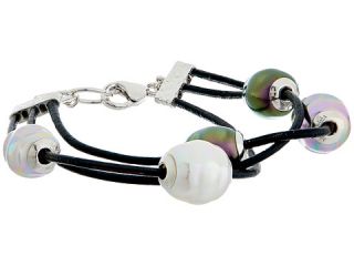 Majorica Baroque Pearl 3 Row Leather Bracelet