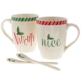 Lenox S/2 Holiday Naughty or Nice Mug Set with Spoons —