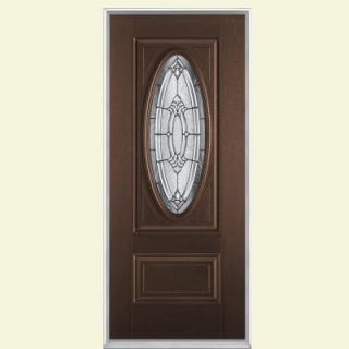 Masonite 36 in. x 80 in. Providence 3/4 Oval Lite Chestnut Mahogany Grain Textured Fiberglass Prehung Front Door w/ No Brickmold 26731