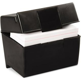 Oxford Plastic Index Card Flip Top File Box Holds 4" x 6" Cards, 400 Card Capacity, Matte Black