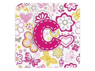 Set of 4 Letter C Flowers and Butterflies Pink Foam Coasters CJ2005 CFC
